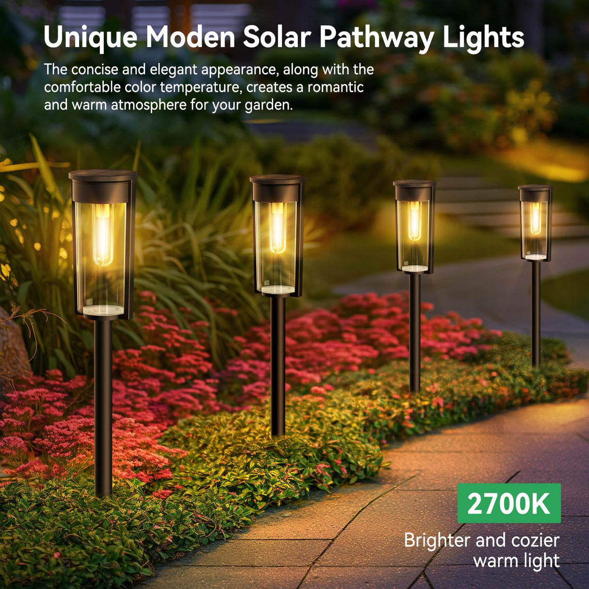 Solar Pathway Lights Outdoor, Upgraded 8 Pack Solar Lights Outdoor, IP65 Waterproof