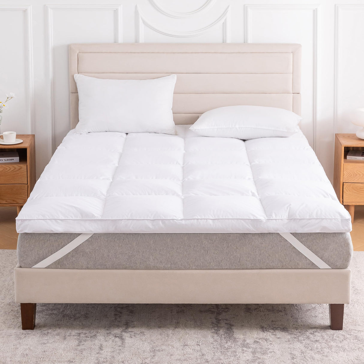 3 Inch White Goose Feather Mattress Topper,King Feather Bed Topper