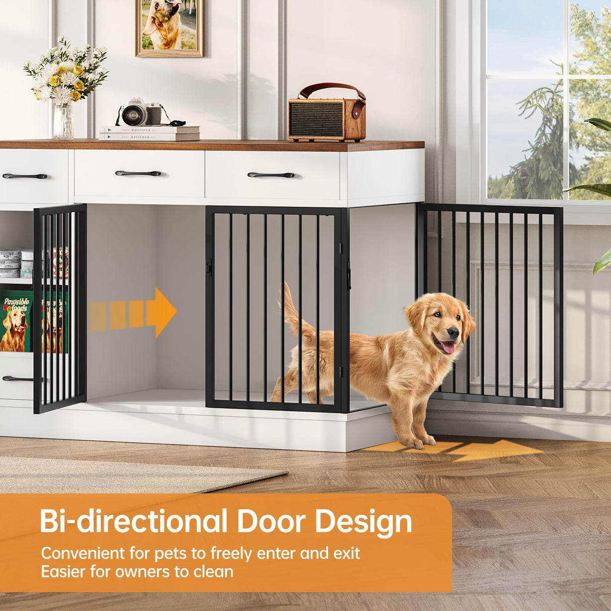 Large Dog Crate Furniture with Storage Drawers - 47.2 Inch Wooden Kennel