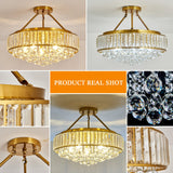 6-Light Modern Large Crystal Chandelier Gold Metal E26 Semi Flush Mount Round Ceiling