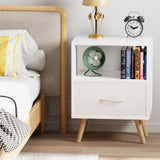 Night Stand, White Kids Nightstand with Drawer, Nursery Side Table with Open Storage