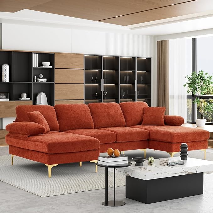 U-Shaped Sectional Sofa Couch, 4 Seat Sofa Set for Living Room, 110.6" L-Shaped