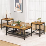 3 Pieces Living Room Table Set, Industrial Coffee Table with 2 Square End Side Tables