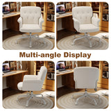 Upholstered Fuzzy Office Chair with Wheels and Arms - White