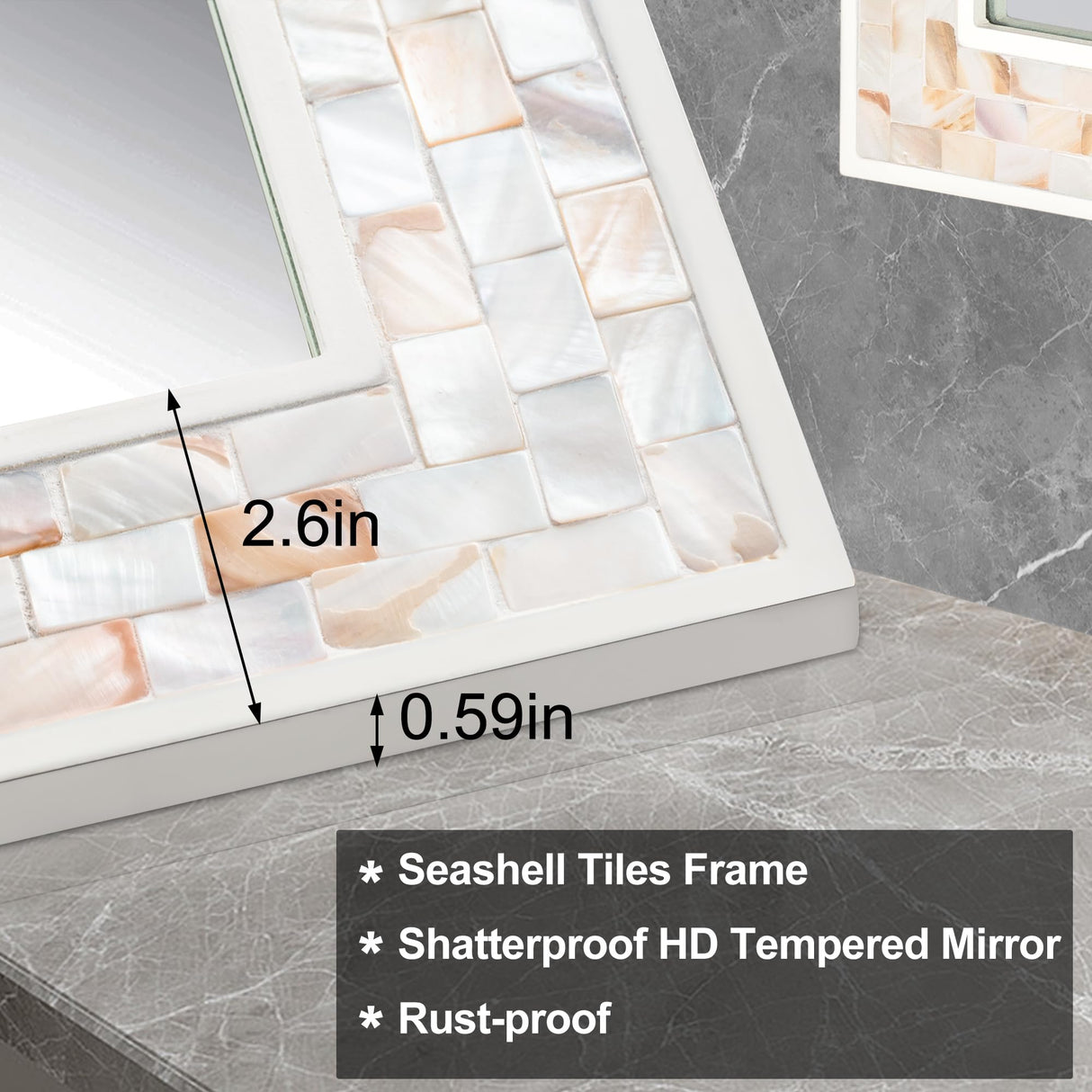 24 x 36Inch Rectangle Wall Mirror, Natural Shell Framed Rectangular Mirror