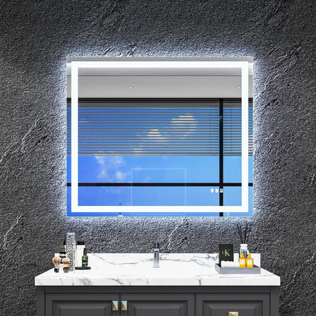 Led Bathroom Mirror 40"x36" with Anti-Fog, Front Lighted Bathroom