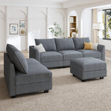 Modular Sectional Couch, Covertible L Shaped Couch with Storage Ottoman, 6 Seats