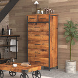 7 Drawer Tall Dresser, Industrial Wood Storage Clothes Organizer