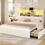 Full Size Bed Frame with Bookcase Headboard and Storage Drawers