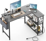 L Shaped Desk with Outlets & USB Ports, Reversible 47 Inch Office Desk, Corner Desk for Small Space