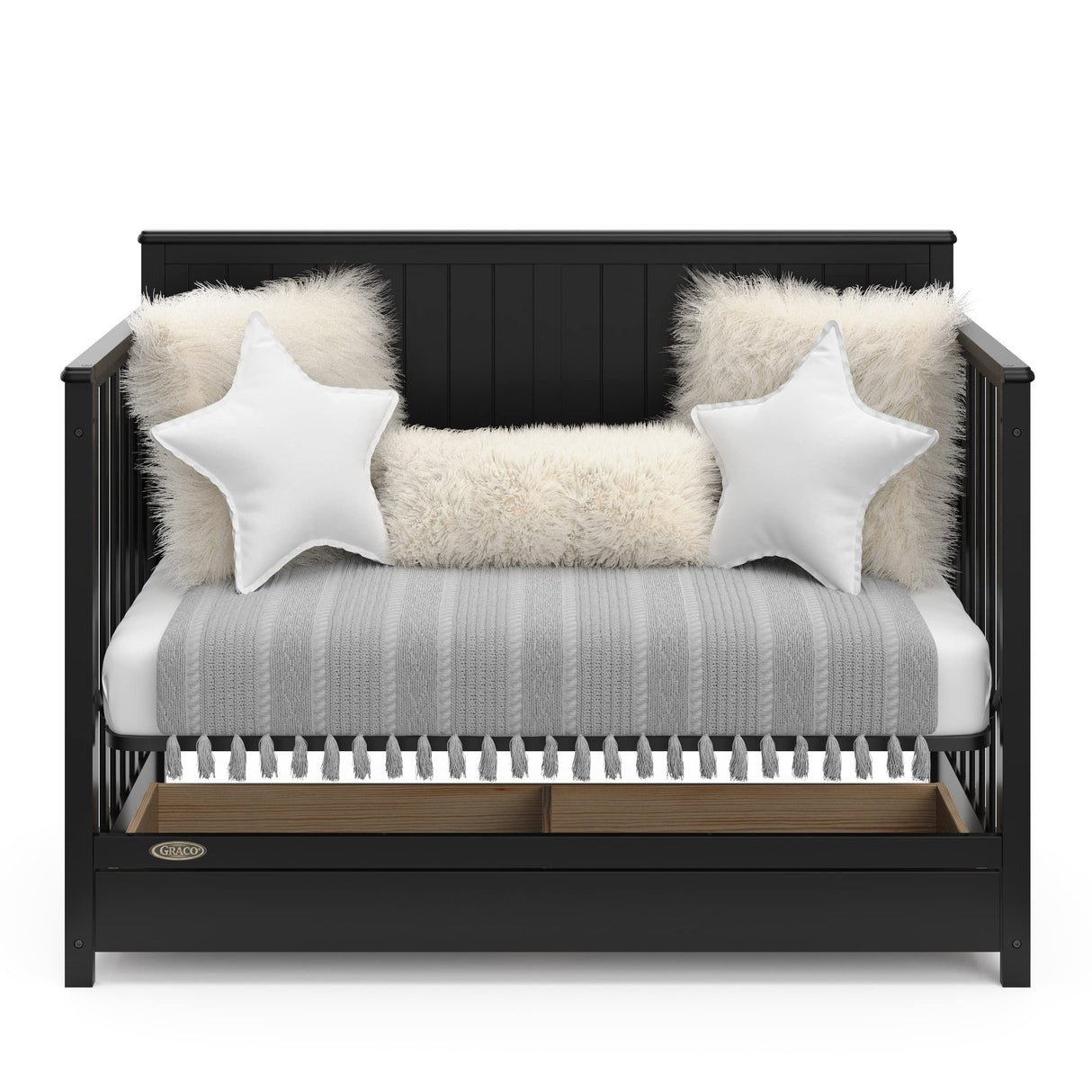 Graco Hadley 5-in-1 Convertible Crib with Drawer (Black) – Combo, Includes Full-Size Nursery Storage, Converts from Baby Crib to Toddler Bed, Daybed