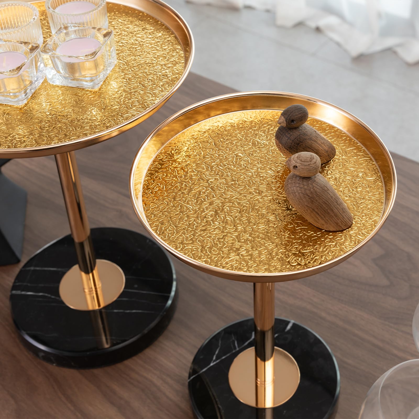 Gold Small End Table Pedestal Table for Decorative Display and Storage