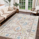 RELEANY Boho 5x7 Area Rugs Washable 5x7 Rug Low Pile Carpet Non-Shedding High Traffic Area Rugs for Living Room Bedroom Kitchen Dining Room Entrance Indoor-Cream/Multi