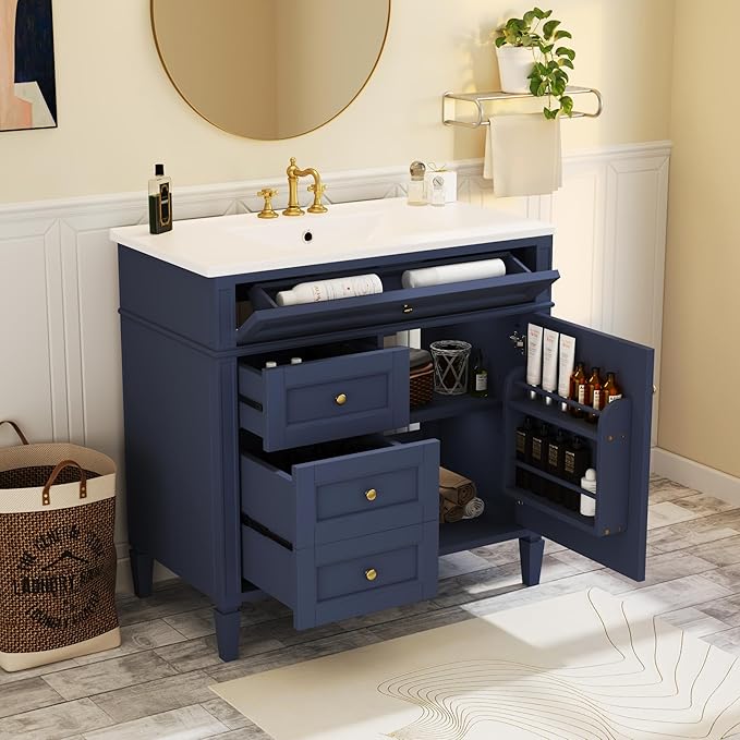 36 Inch Bathroom Vanity with Sink Combo, Solid Wood Frame Bathroom Vanities