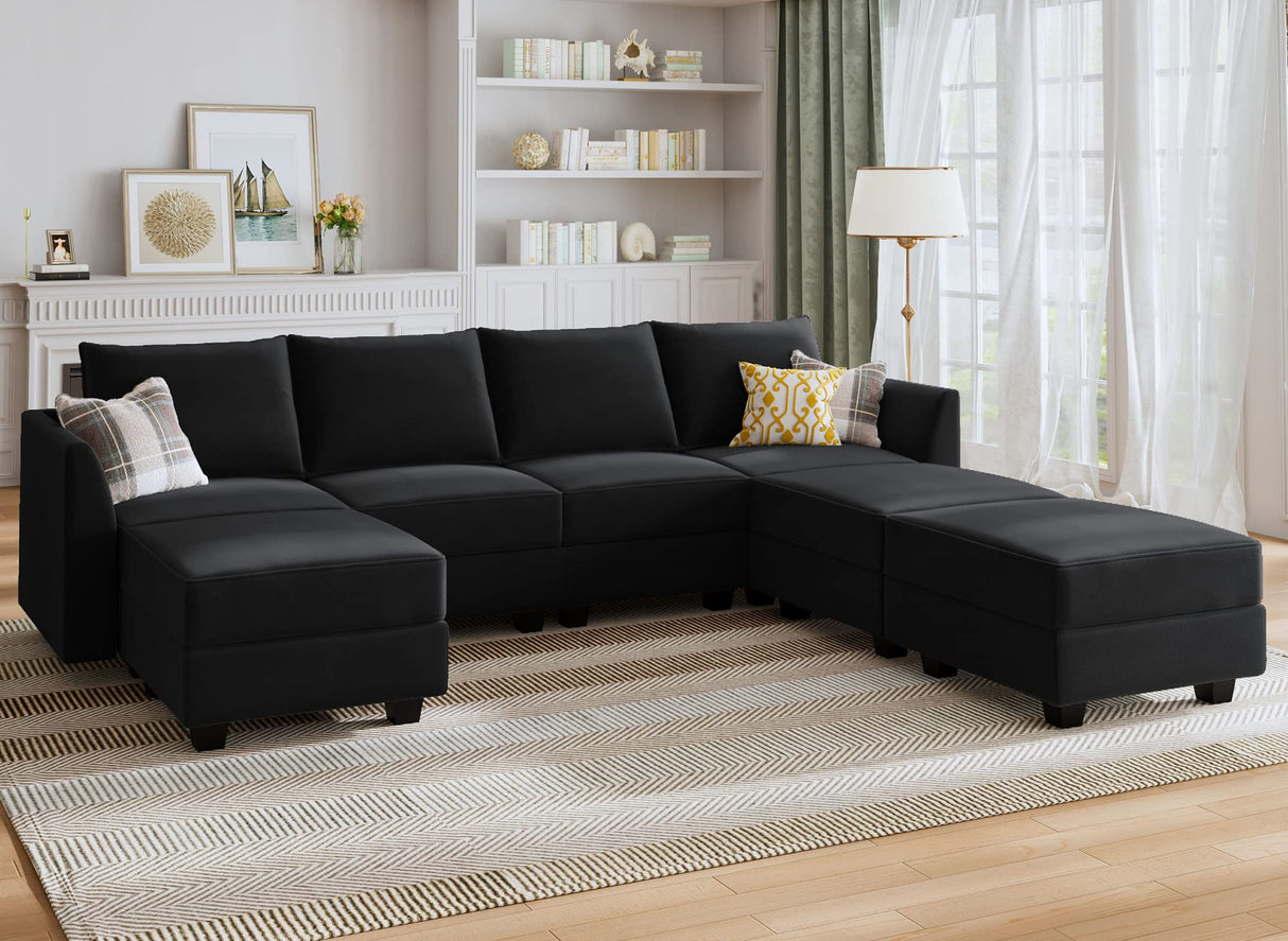 Modular Sectional Sofa Velvet U Shaped Couch with Ottomans Convertible Sectional