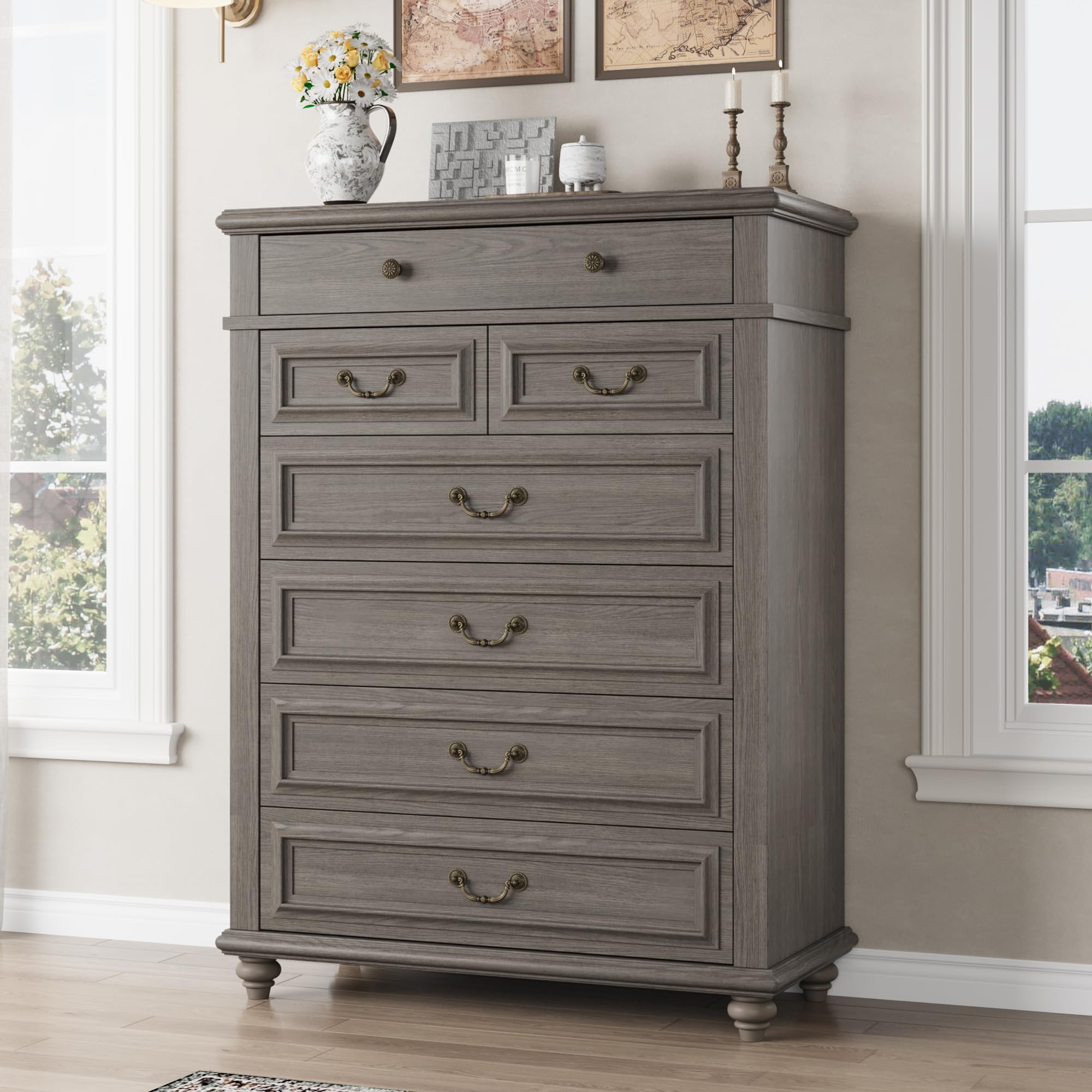Farmhouse Dresser for Bedroom 7 Drawer Dresser with Deep Drawers