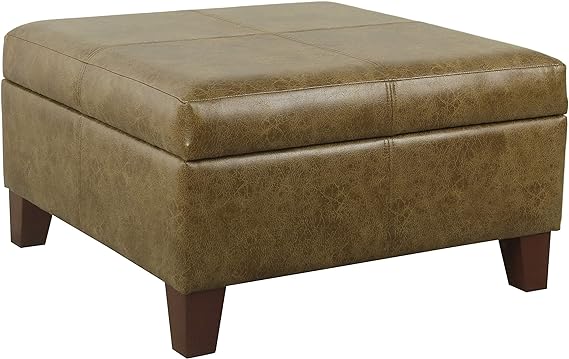 Home Decor |K2380-E903| Luxury Large Faux Leather Square Storage Ottoman