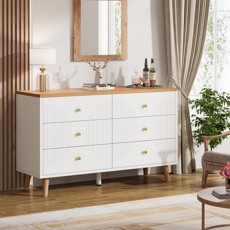 6 Drawer Dresser, 47 inch Modern White Dresser for Bedroom