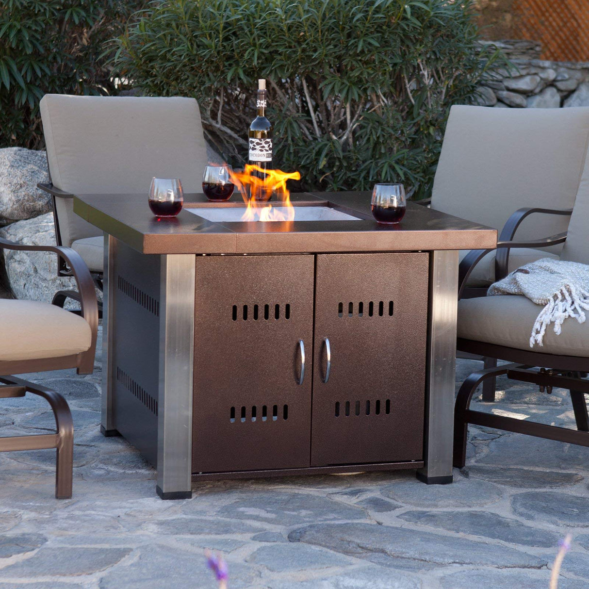 38'' Outdoor Propane Gas Fire Pit Table with Clear Fireglass, CSA certification, Two Tone Finish