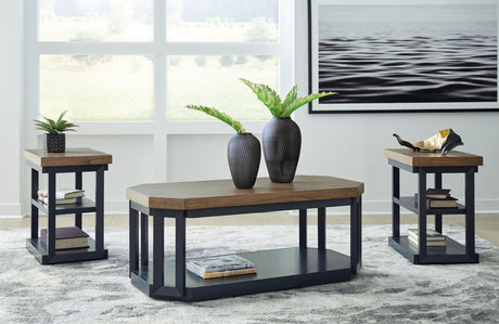 Landocken Contemporary Occasional Table Set with Open Shelves and Casters