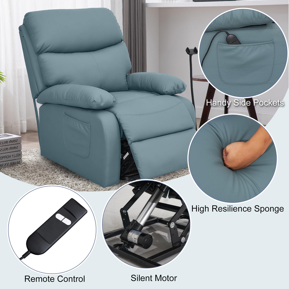 Electric Lift Recliner, Power Lift Recliner Chair with Waterproof Fabric, Lift Chair with Side