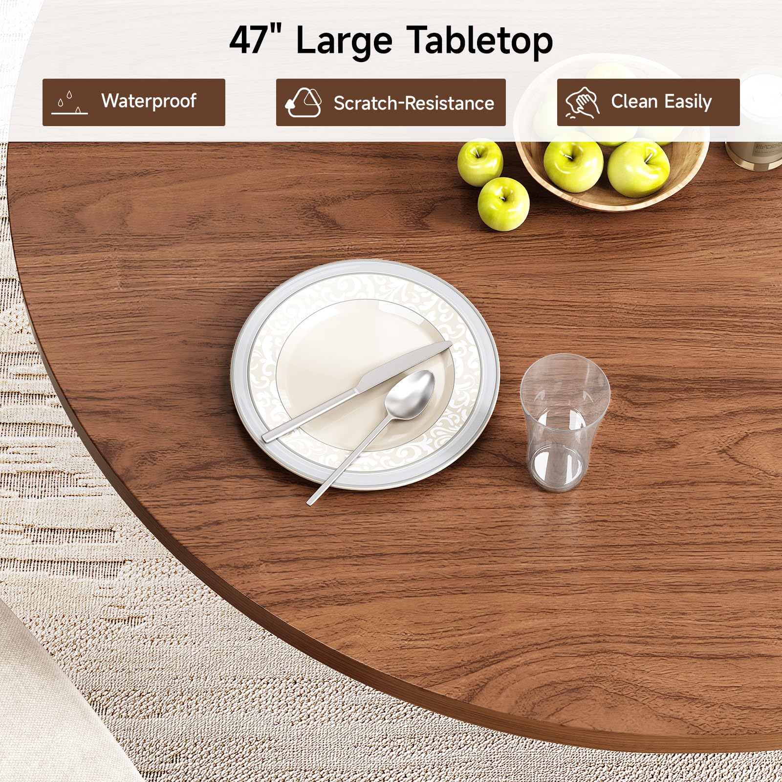 47 Inch Round Dining Table for 4 with Storage