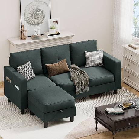 Convertible Sectional Sofa Couch, 3 Seat L Shaped Sofa with Removable Pillows