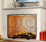 Single Panel Fireplace Screen Handcrafted Solid Wrought Iron Mesh, Heat-Resistant Fire Spark Guard