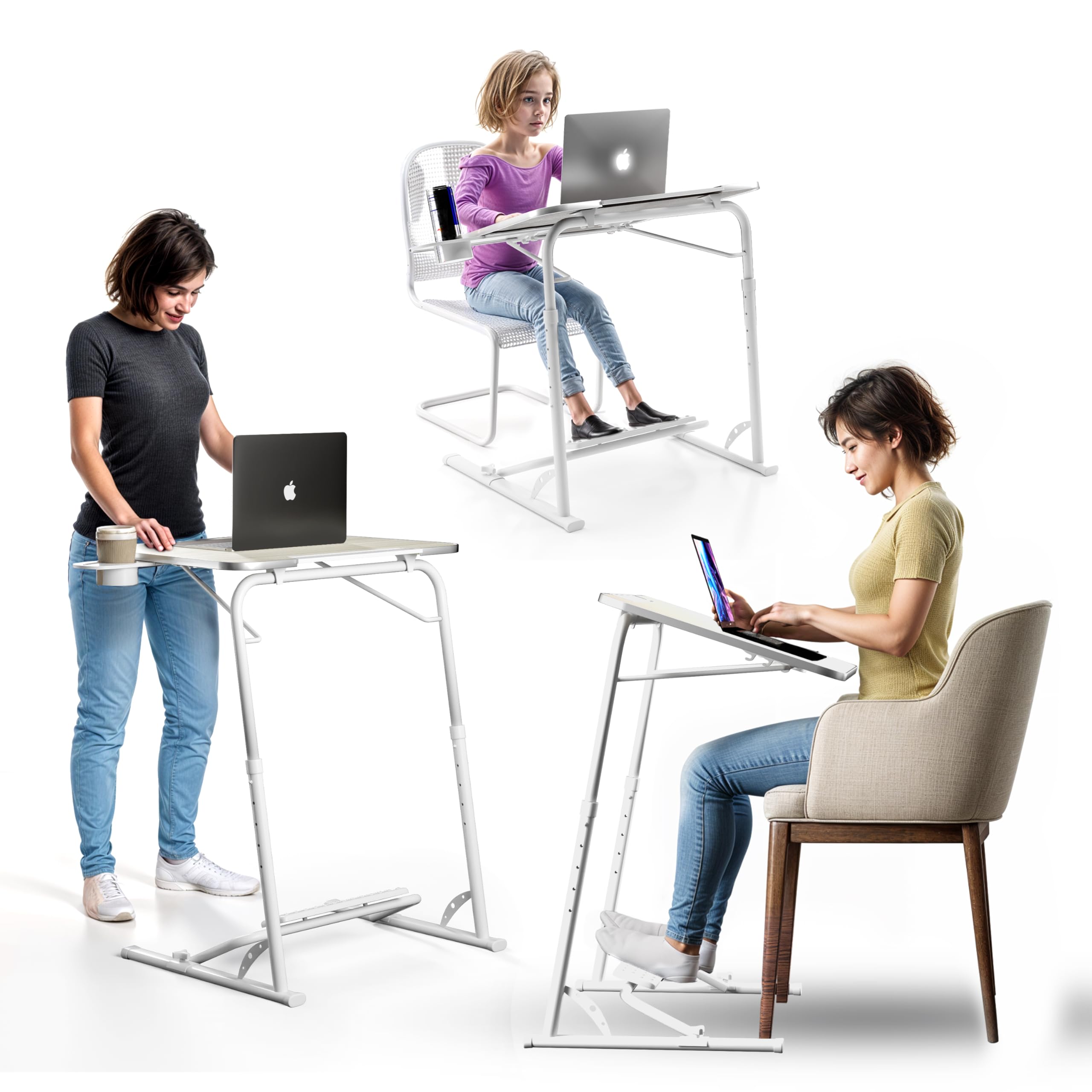 Large Folding TV Tray Table - Wooden Height & Angle Adjustable Laptop Table