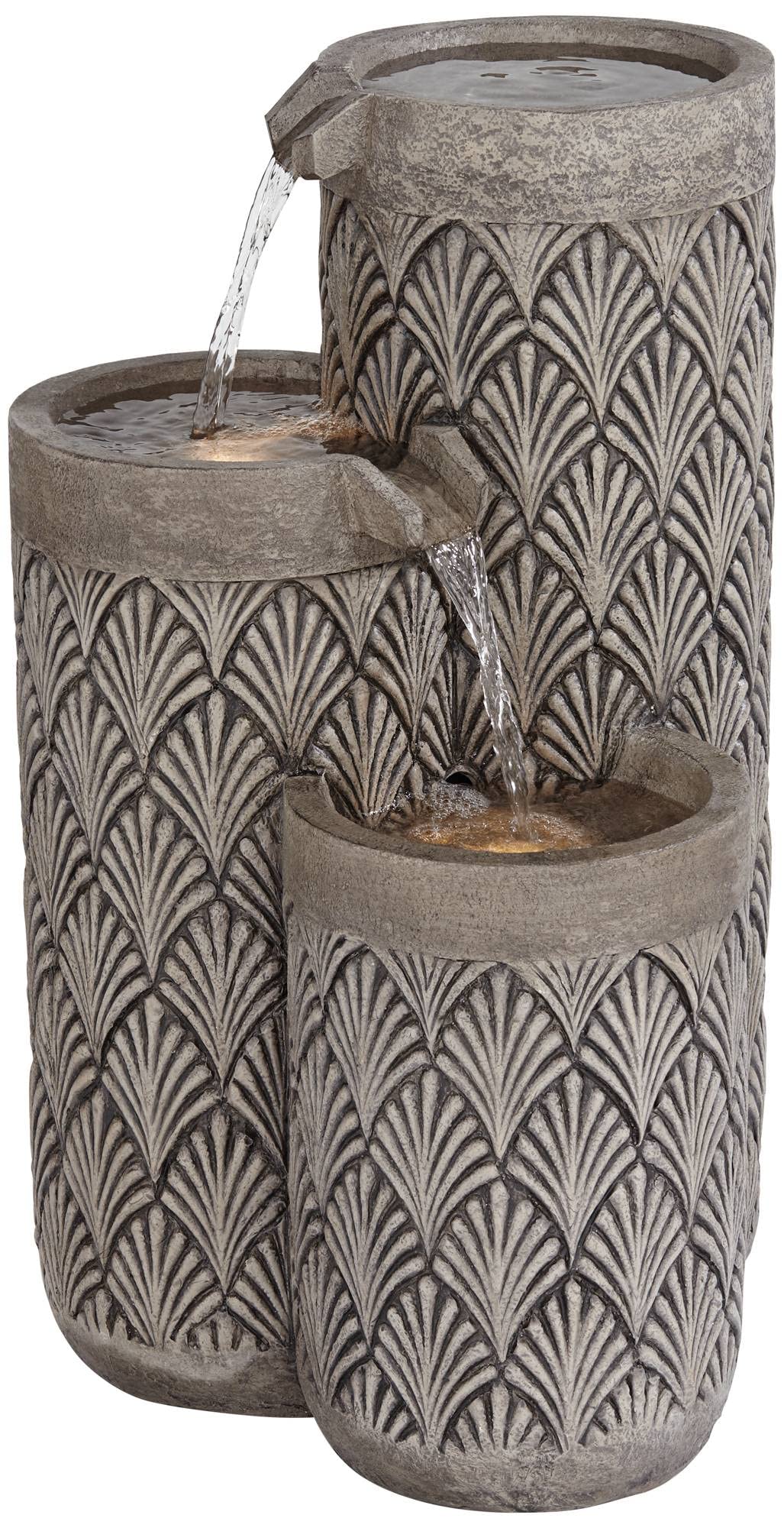 Havara Rustic 3-Tier Cascading Columns Outdoor Floor Water Fountain with LED Light 26"