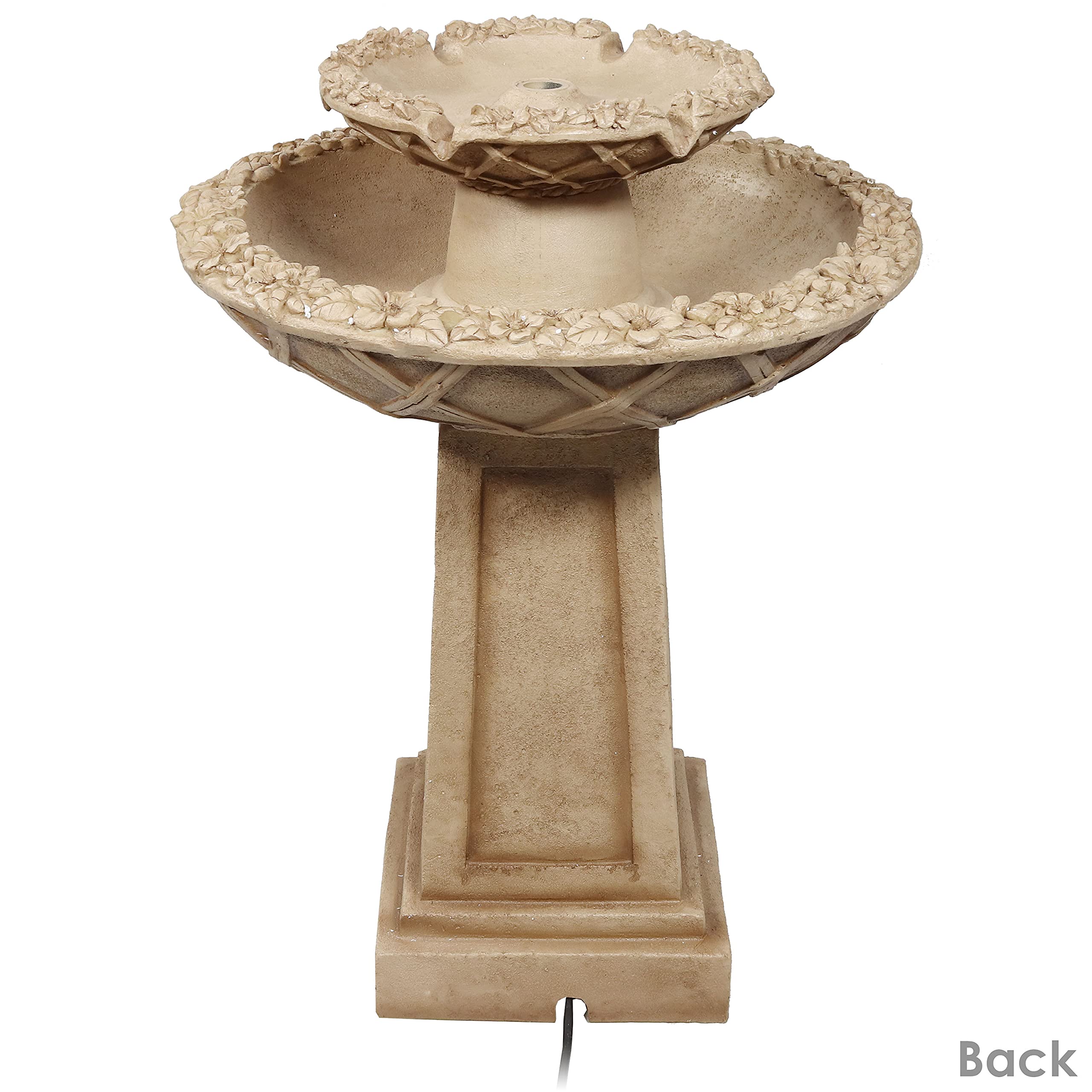 Beveled Flower Outdoor Water Fountain - 2-Tier Backyard Water Feature & Bird Bath