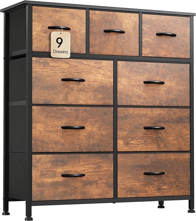 Dresser with 9 Drawers - Fabric Storage Tower, Tall Chest Organizer Unit