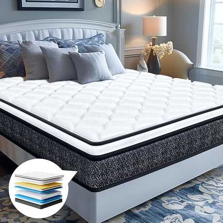 Queen Mattress, 10 Inch Cooling Queen Size Mattresses in A Box, Gel Memory Foam Hybrid Mattress