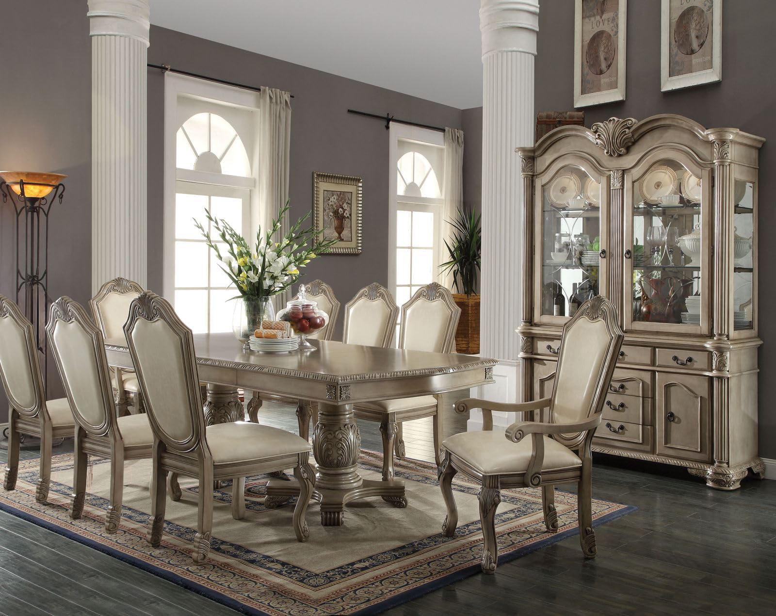 10-Piece Antique White Dining Set with Extension Table