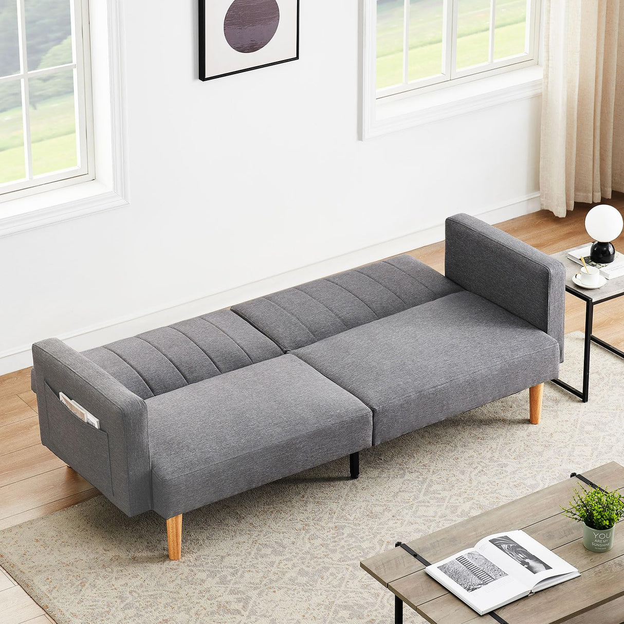 Futon Linen Sofa Bed, 79 Inch Sofa Couch, Love Seat, Modern Fabric Futon