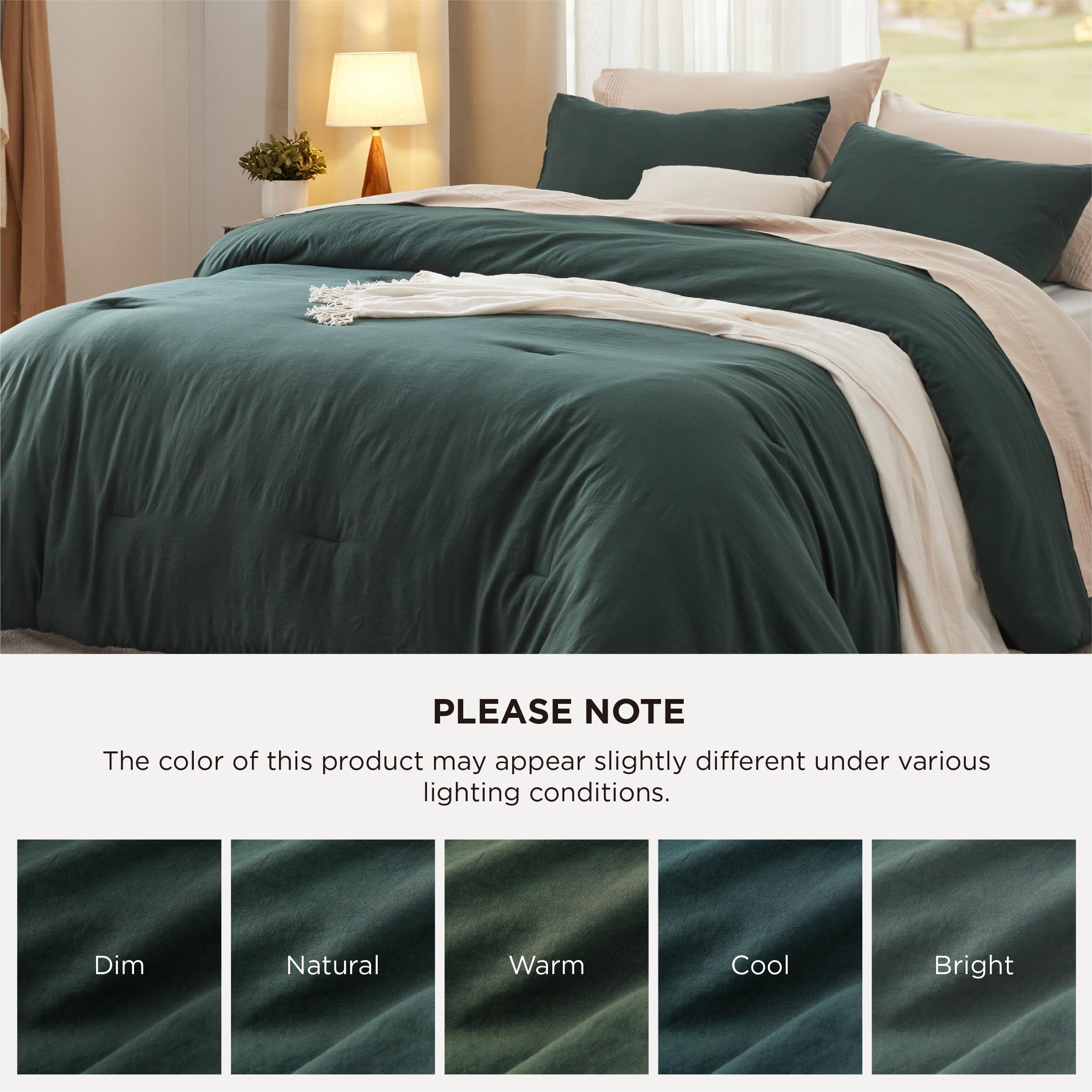 Queen Size Comforter Set - Forest Green Prewashed Bedding