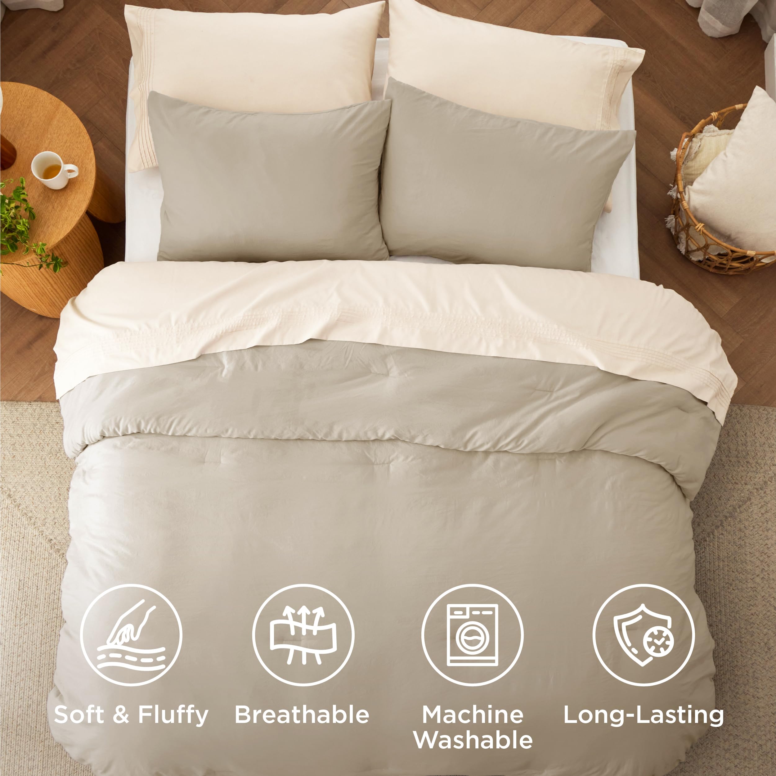 California King Comforter Set - Sand Prewashed 3-Piece Down Alternative Bedding