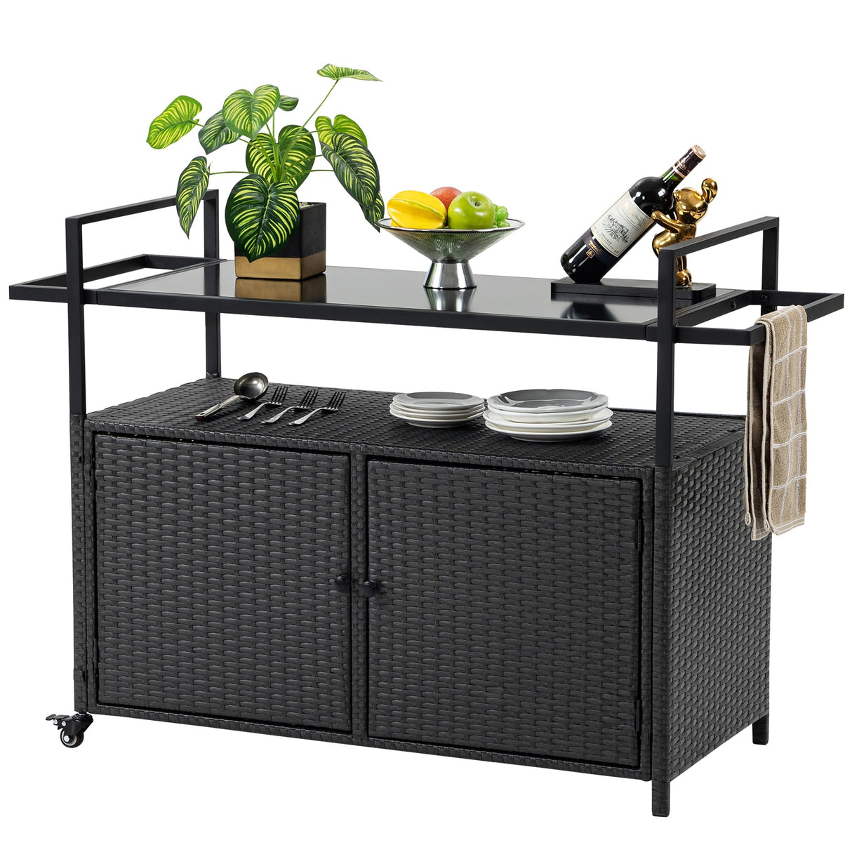 Outdoor Bar Cart with Storage Cabinet - BBQ Grill Carts