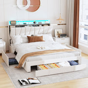 Full Size Platform Bed with Storage Headboard & LED Lights
