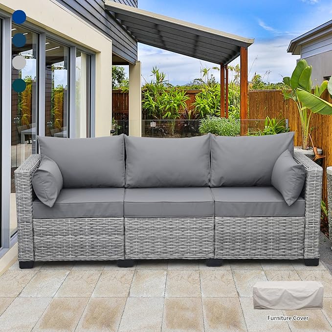 Outdoor Furniture Outdoor Couch Grey Wicker Patio Furniture 3-seat Sofa Deep Seat