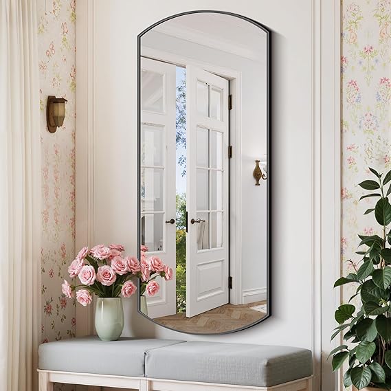 30x55 Inch Black Oval Bathroom Mirror with Thin Metal Frame