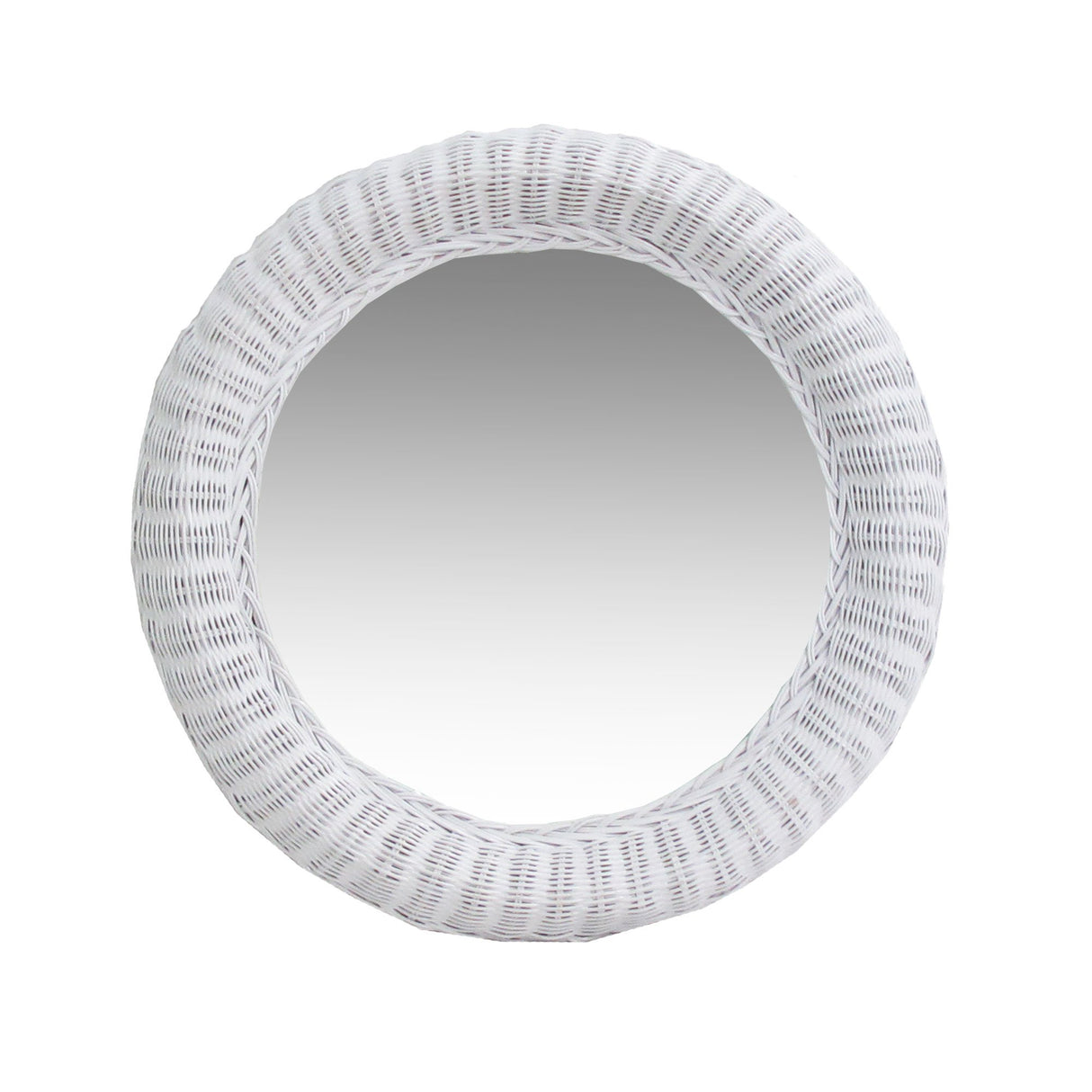 Real Authentic White Wicker Rattan Mirror 23" Round