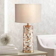 Margaret Coastal Accent Table Lamp 23" High Mother of Pearl Tile Cylinder Glass Cream