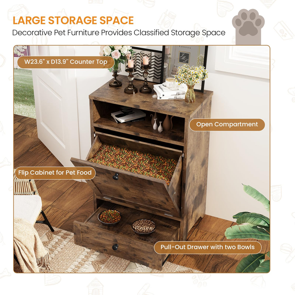 Dog Feeding Station with Storage Cabinet & Elevated Bowls