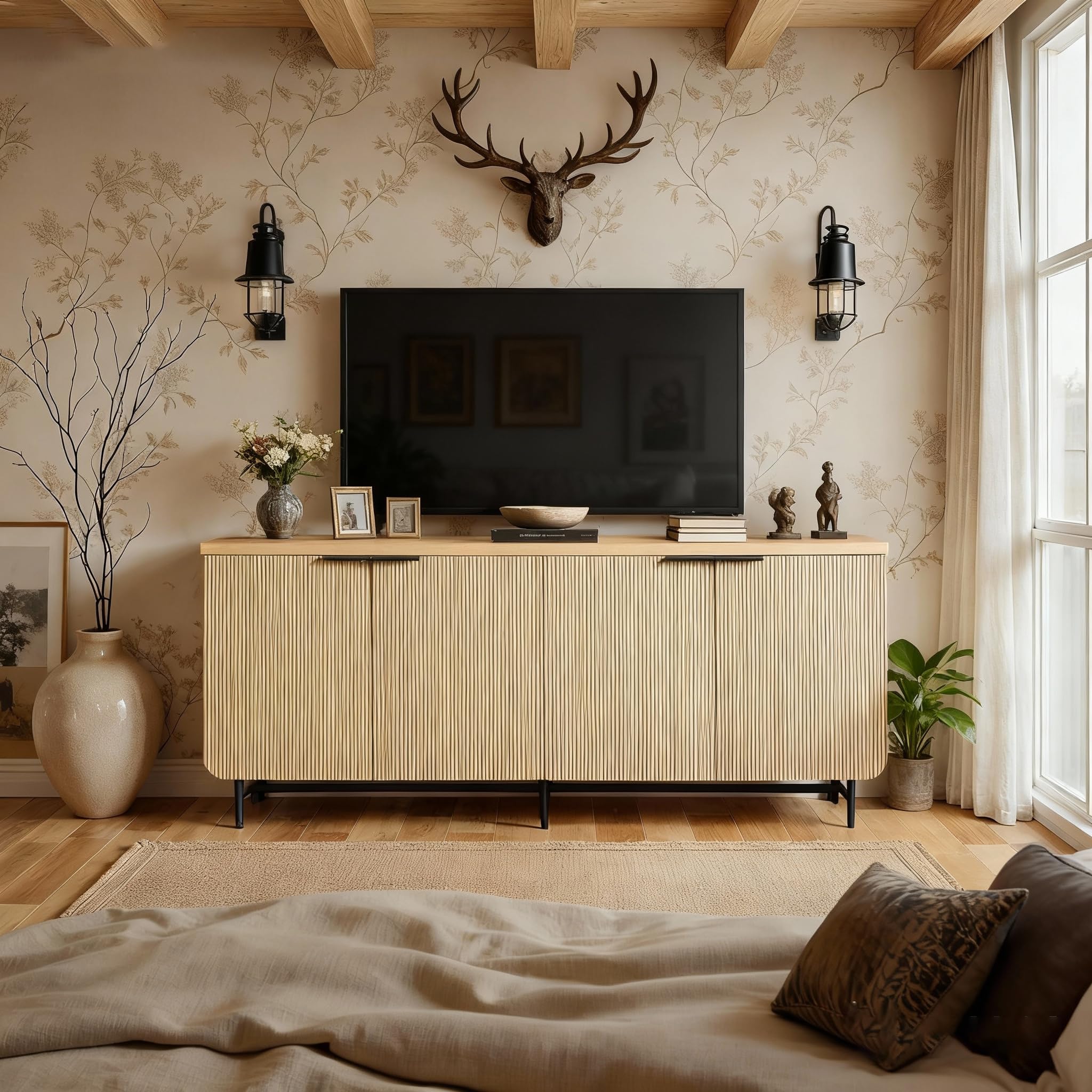 68" Mid-Century Modern TV Stand with LED Lighting