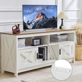 Farmhouse TV Console, Entertainment Center with Power Outlets for TVs up to 65 Inch,