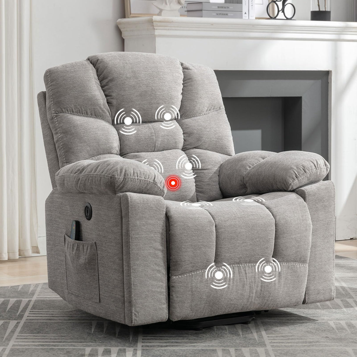 Home Power Lift Recliner Chair with Massage and Heat, Large Comfortable Chenille Lift