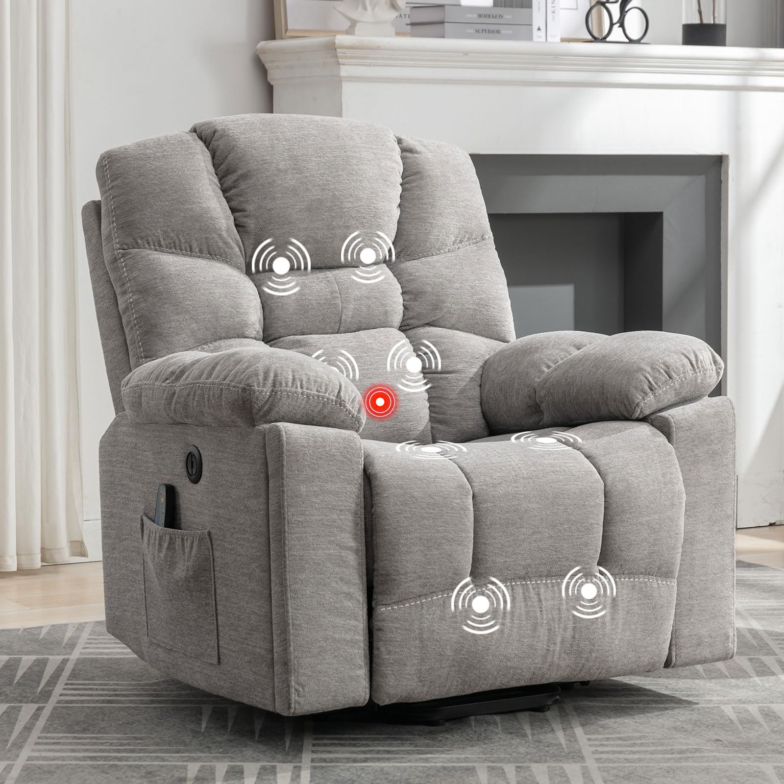 StoneCraft Light Grey Power Lift Recliner Chair with Massage, Heat and Cup Holders