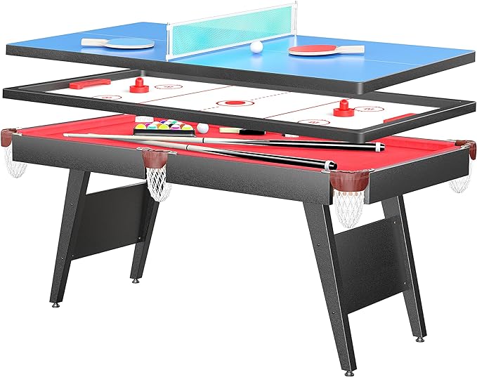 3 in 1 Billiard Table, 65.75" Multi Game Table Includes Pool Table and Table Tennis