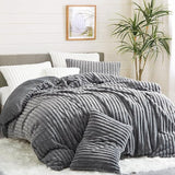 Fluffy Faux Fur Duvet Cover Queen Size Velvet Flannel Olive Green Striped Reversible Comforter